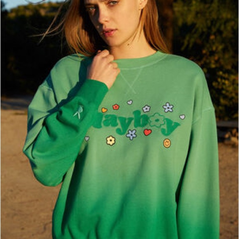 Playboy x PacSun Crewneck Sweater Womens‎ XS Green Streetwear Collab